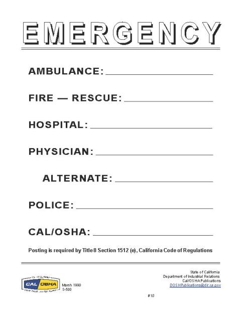 Cal/OSHA Emergency Phone Numbers